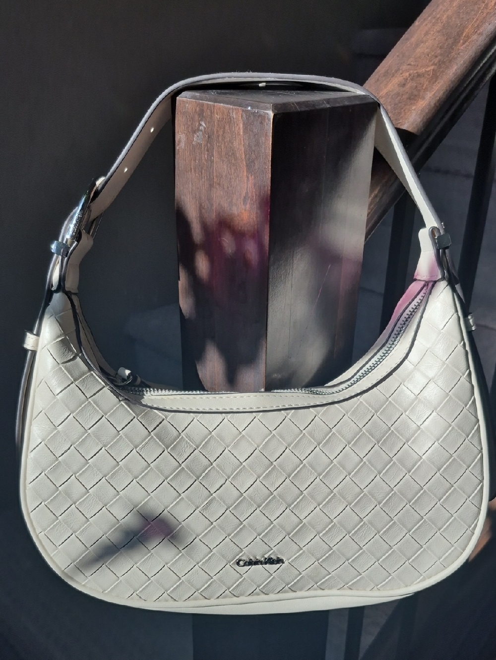 Calvin Klein Cream Woven Shoulder Bag with Single Strap